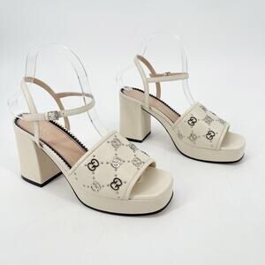 Gucci Mystic White Janaya Interlocking GG Studs Ankle Strap Sandals EU 38.5